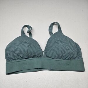 Lively Women Bra Large Green Geometric T Shirt Wireless Lace Strap Adjustable